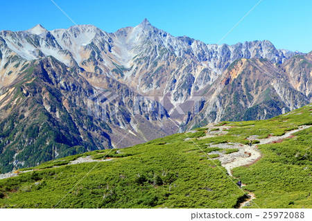 Climbers and mountains going down the North Alps · Butterfall ridgeline Climbers and mountains going down the North Alps · Butterfall ridgeline 25972088