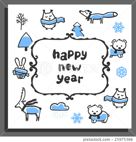 Happy new year greeting card with cute cartoon Happy new year greeting card with cute cartoon 25975366