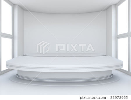 Empty showroom with circle table for exhibit Empty showroom with circle table for exhibit 25978965