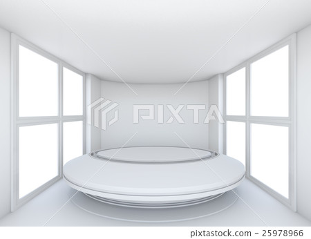 Empty showroom with circle table for exhibit Empty showroom with circle table for exhibit 25978966