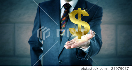 Business Manager Offering A Golden Dollar Symbol Business Manager Offering A Golden Dollar Symbol 25979087