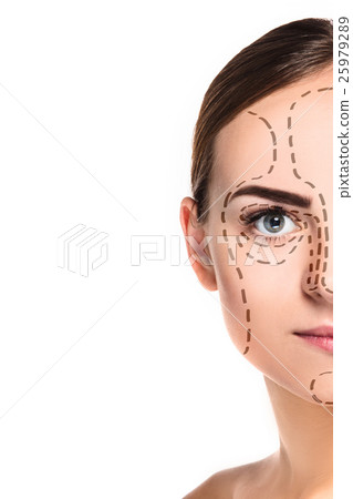 The beautiful woman face with arrows  25979289