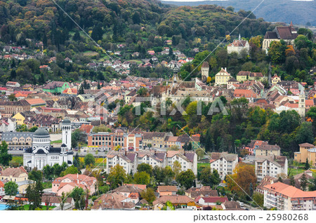 Panoramic view over Sighisoara town, Romania 25980268