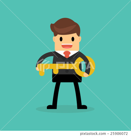 businessman holding a golden key to success - Stock Illustration ...
