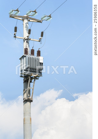 Electric transformer on electric pole Electric transformer on electric pole 25986358