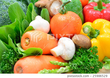 Fresh fruits and vegetables isolated on white  25986529