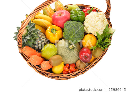 Fruits and vegetables in basket isolated on white Fruits and vegetables in basket isolated on white 25986645