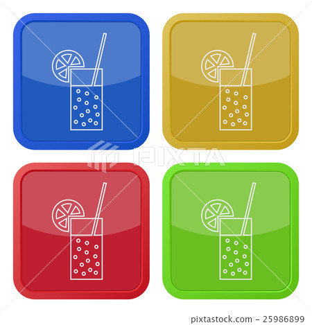 four square color icons, carbonated drink, citrus four square color icons, carbonated drink, citrus 25986899