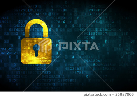 Safety concept: Closed Padlock on digital 25987006