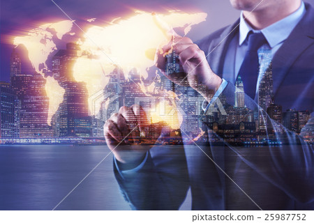 Businessman pressing virtual buttons in global 25987752