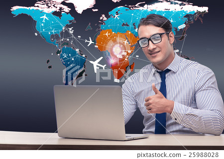 Businessman with laptop in online booking concept 25988028