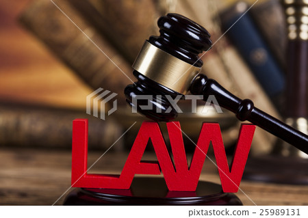 Law theme, mallet of the judge, wooden desk Law theme, mallet of the judge, wooden desk 25989131