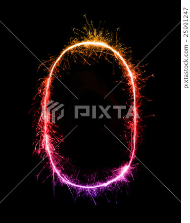 0.Digit zero made of firework sparklers at night 0.Digit zero made of firework sparklers at night 25991247