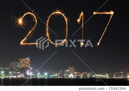 2017 Happy New Year Fireworks over Pattaya beach 25991564