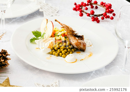 quail with salad on Christmas table 25992176