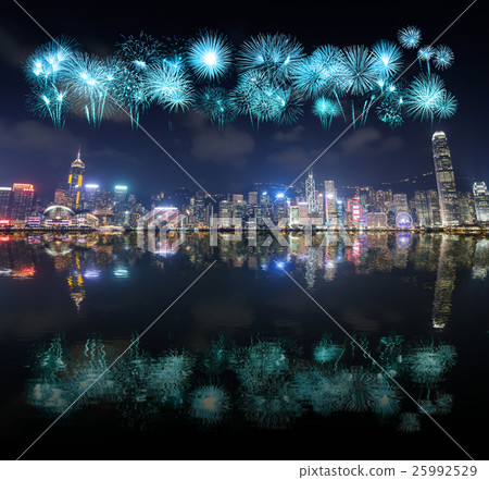 Fireworks Festival over Hong Kong city 25992529