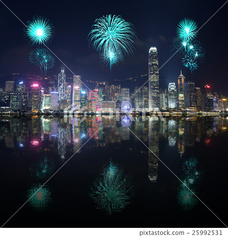 Fireworks Festival over Hong Kong city  25992531