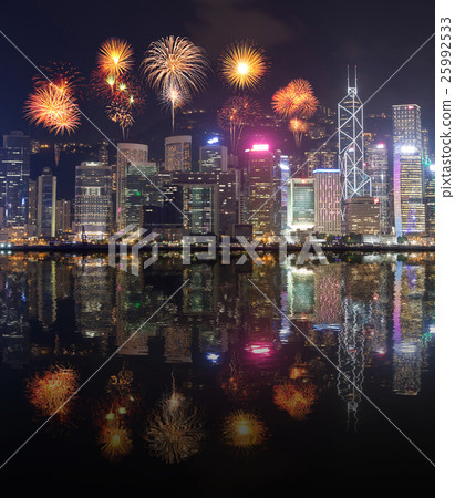 Fireworks Festival over Hong Kong city 25992533