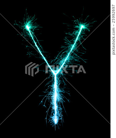 Sparkler firework light alphabet Y at night Sparkler firework light alphabet Y at night 25992697