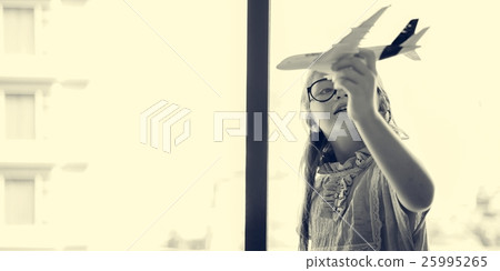 Girl Playing Plane Toy Concept 25995265