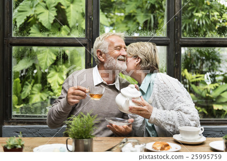 Senior Couple Afternoon Tea Drinking Relax Concept Senior Couple Afternoon Tea Drinking Relax Concept 25995759