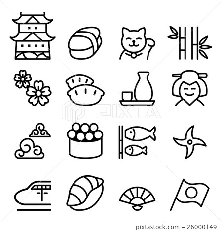 Basic japan icon set in thin line style Basic japan icon set in thin line style 26000149