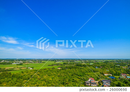 Aerial view of Chosei village and blue sky 26000698