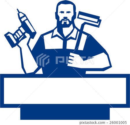 Handyman Bearded Cordless Drill Paintroller Retro 26001005