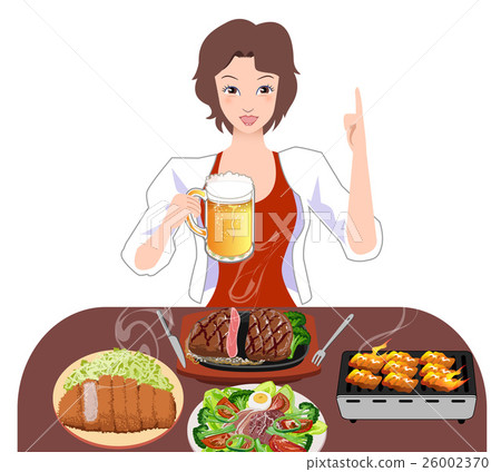 A woman eating a steak 26002370