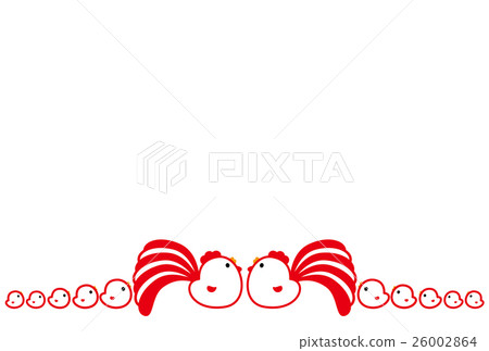 新年卡2017年雞父母和孩子公雞年紅白尾小雞 26002864