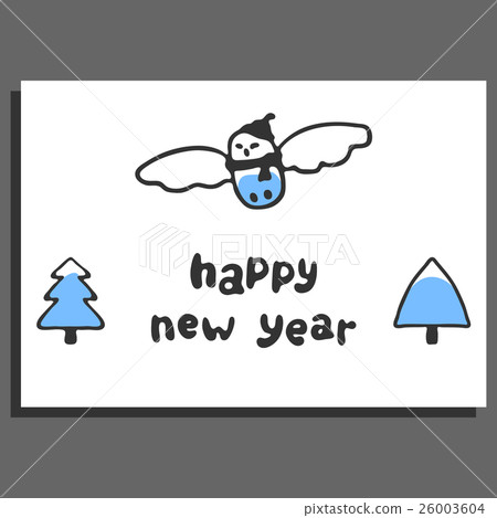 Happy new year greeting card with cute cartoon - Stock Illustration ...