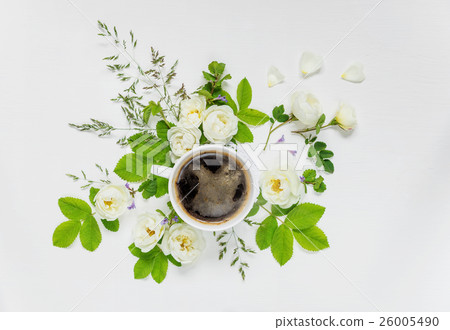 Composition with black coffee and wild rose Composition with black coffee and wild rose 26005490