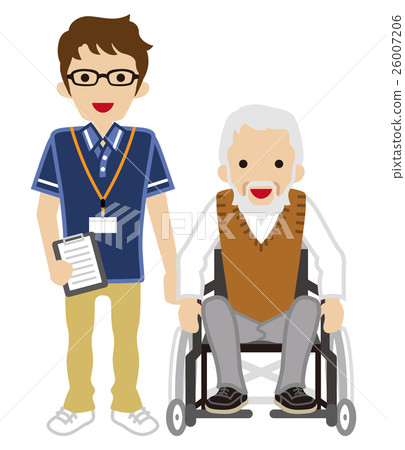 Senior male with nursing staff and wheelchair Senior male with nursing staff and wheelchair 26007206