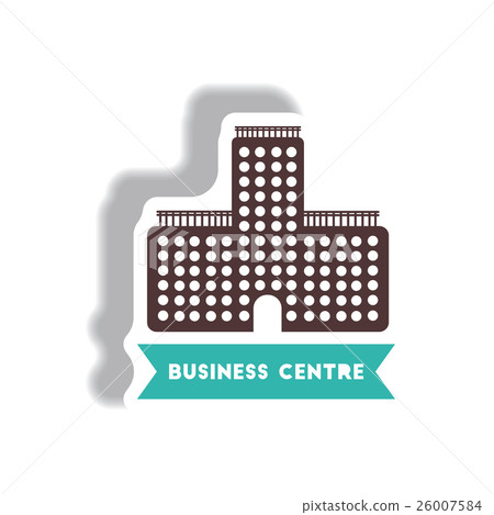 stylish icon in paper sticker style building 26007584