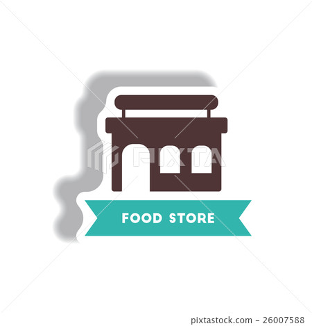 stylish icon in paper sticker style building 26007588
