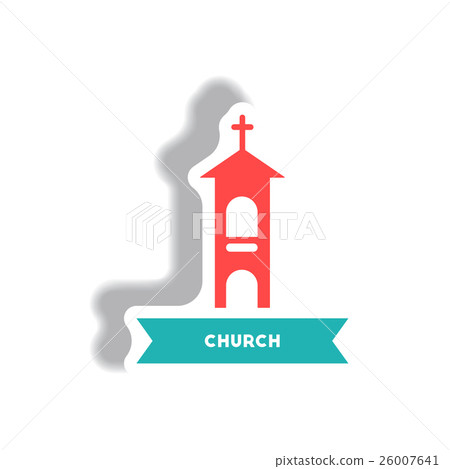 stylish icon in paper sticker style building 26007641