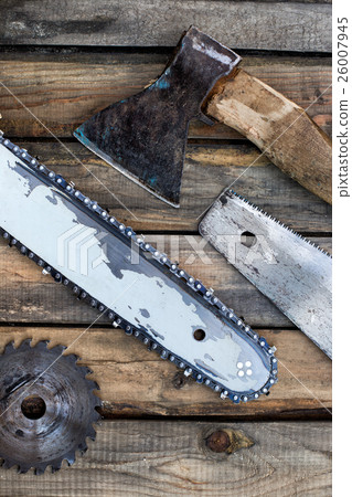 tools for cutting of wood lying 26007945