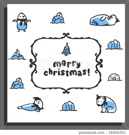 Merry chrismas card with cute doodle walrus, seal 26008301