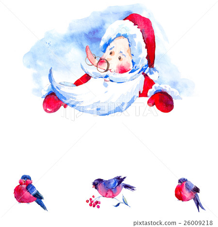 Christmas watercolor card with cute Santa Claus Christmas watercolor card with cute Santa Claus 26009218