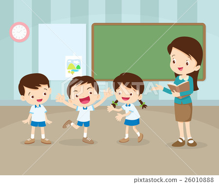 Stock Illustration: students presenting in front of classroom