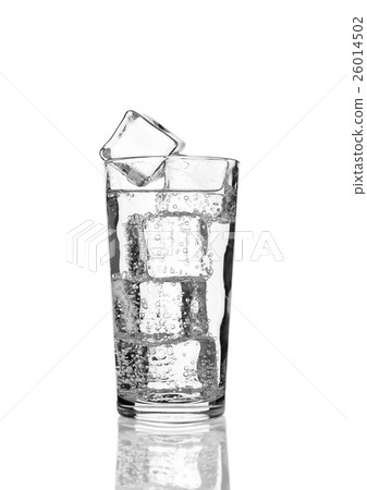 Glass of orange soda drink cold with ice cubes 26014502