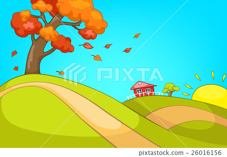 Cartoon background of countryside in autumn. 26016156