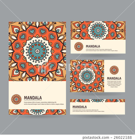 Set of ornamental business cards with mandala Set of ornamental business cards with mandala 26022188