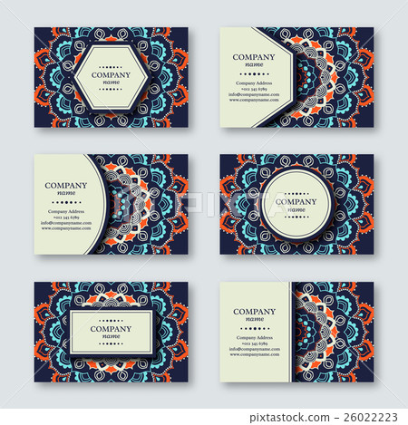 Set of ornamental hand drawn mandala cards. 26022223