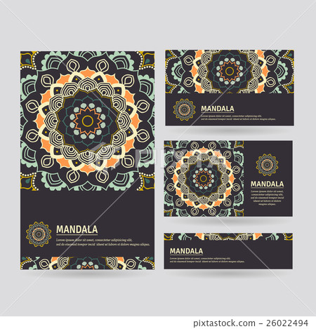 Set of ornamental business cards with mandala. Set of ornamental business cards with mandala. 26022494