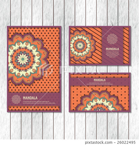 Set of ornamental cards, flyer with mandala. Set of ornamental cards, flyer with mandala. 26022495