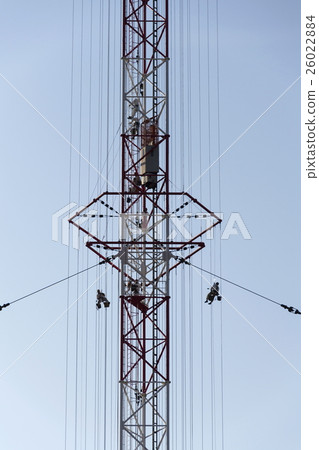 Men painting radio transmitter tower Liblice 26022884