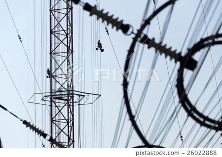 Men painting radio transmitter tower Liblice 26022888