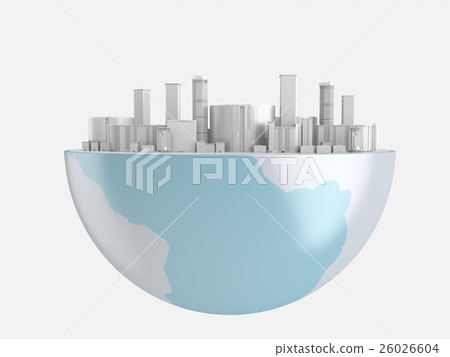 white city on globe.3D rendering. white city on globe.3D rendering. 26026604