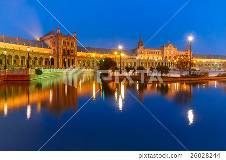 Plaza de Espana at night in Seville, Spain 26028244